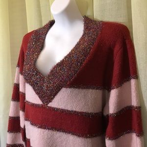 ✅🆕Dark red and rosy pink striped sweater L
